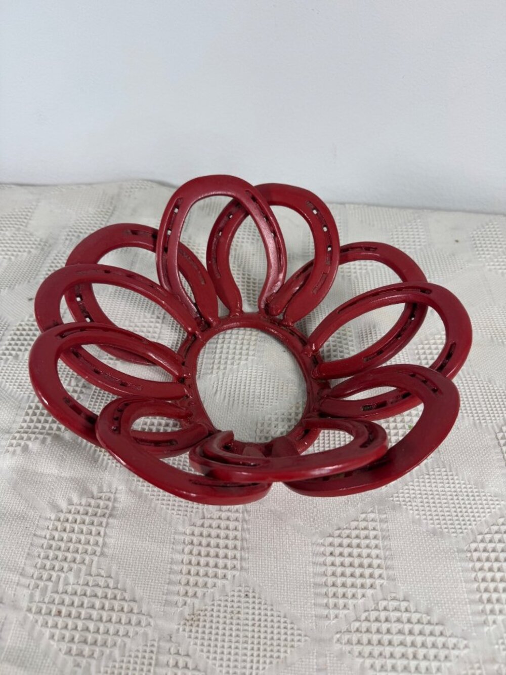Red Handmade Horseshoe Bowl 12 Inch Rustic Metal Decor Rustic Farmhouse Western